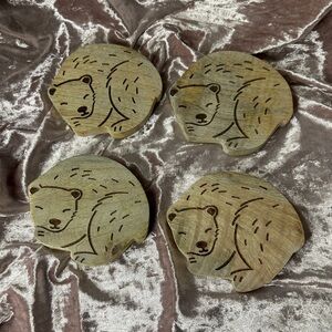 Set of 4 Wooden Bear Coasters